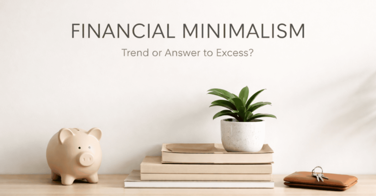 Financial minimalism concept in the USA with simple objects, symbolizing mindful finances, savings, and intentional money choices.